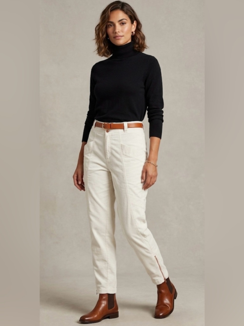 NWT ANTHROPOLOGIE Pilcro White Slim Corduroy Cargo Pants size 30 Tall